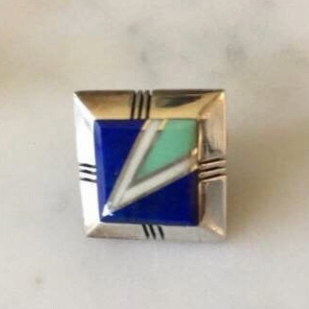 Vintage Gilbert Nelson Native American Lapis Turquoise Navajo Earrings - Picture 3 of 14